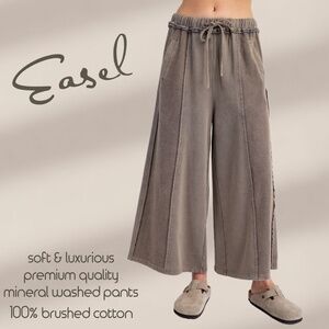 EASEL Luxurious 100% Brushed Cotton Mineral Wash Pants cropped Pockets Raw Seams